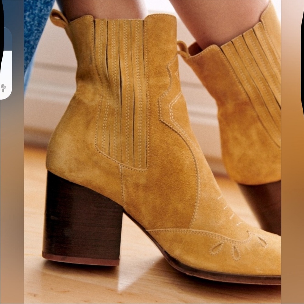 SÉZANE Frankie Mid Heel Boots in Tan Camel Suede Leather sz US 7 / FR 8 EUC - Picture 3 of 15
